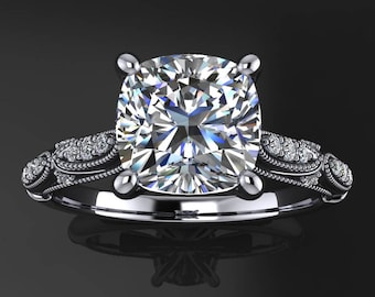 annette ring - 2 carat cushion cut NEO moissanite engagement ring, vintage inspired
