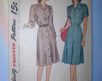 Vintage 40s Shirtwaist Dress Pattern 32 Bust