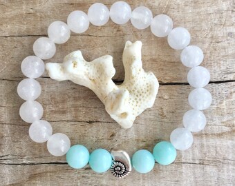 beach jewelry, shell bracelet, bohemian jewelry, gift for her, mermaid bracelet, jade bracelet, beachcomber jewelry