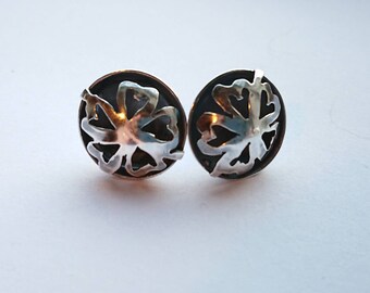 Sterling silver handmade flower earrings, hallmarked in Edinburgh
