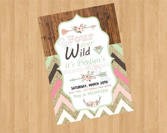 Four-ever Wild Fourth Birthday Invitation