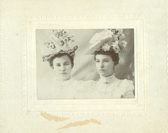 2 Antique Photos - Ladies and Their Hats - Both Photos Unidentified
