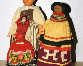 The Kimport Label ~ Chapter V ~ circa 1939 Vintage Dolls in Wood, Yarn & Palm Fiber