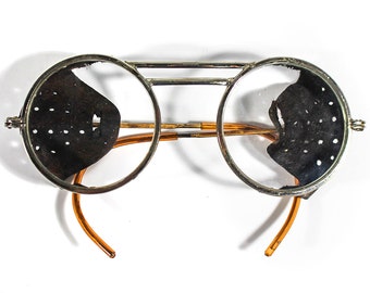 Antique Willson Leather Motorcycle Goggles / Safety Glasses
