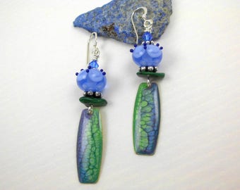 Handmade lampwork bead earrings, ooak lampwork earrings, artisan earrings, dangle earrings, colorful earrings