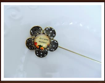 Fibula pin Hat pin bronze you I love MOM - 7 cms - 12mm cabochon