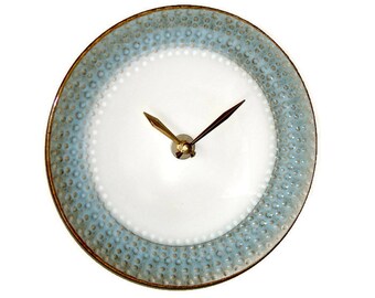 10 Inch Silvery Blue and Bronze Wall Clock SILENT Kitchen Clock Ceramic Plate Wall Clock Unique Wall Clock Wall Decor, Home Decor - 2267