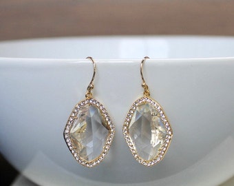 Gold bridal earrings, gold wedding earrings, crystal gold earrings, clear earrings, bridal jewellery, bridal earrings, gold earrings.