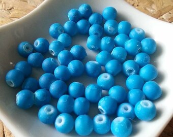 Lot 30 beads in glass covered rubber blue and white 6mm