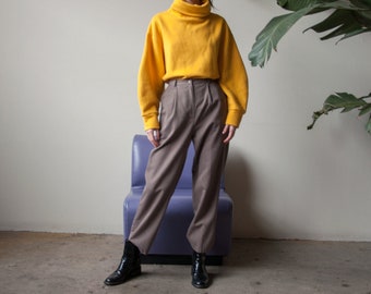 brown baggy trousers / pleated pants / high waist baggy pants / US 8 / 26W / 3387t / B15