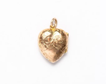 Heart Shaped Rose Gold Floral Engraved Locket