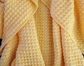 Snuggly Yellow Baby Blanket, Crochet Baby Throw, Lightweight Baby Blanket