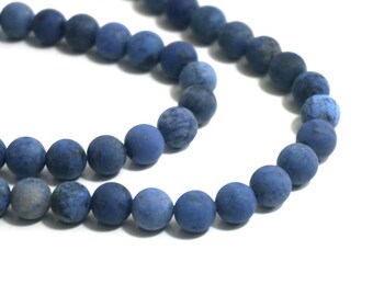 Matte Blue Dumortierite Beads, 8mm round gemstone bead, full & half strands available (986S)