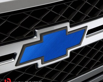 Chevy Bowtie Emblem Overlay Kit - Satin Chrome Blue Brushed Aluminum (2 Sheets)