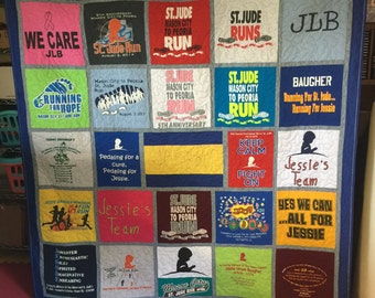 King Quilt (all sizes available) Custom Made - Memory Quilt Made From 9 - 49 t-shirts