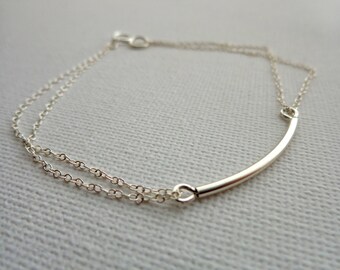 Bracelet hand made 925 sterling silver with curved tube 25 mm, simple, modern, minimal, elegant, minimalist