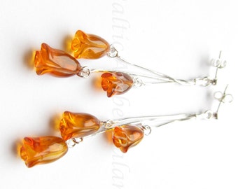 Baltic Amber Dangle Tulip Earrings