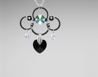 Swarovski Crystal Necklace, Industrial Jewelry, Crystal Pendant, Statement Necklace, Crystal ab, Space Jewelry, Wire Wrapped, Earth v12