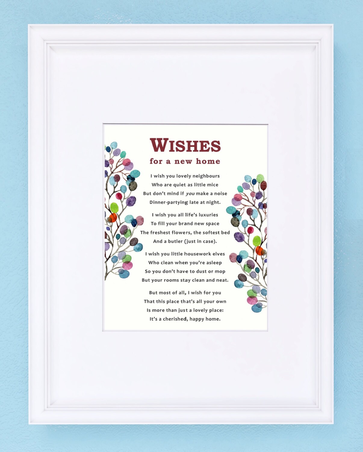Wishes for your new home unframed print illustrated poem