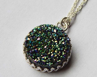 Rainbow Druzy Necklace. Rainbow Druzy Pendant. Druzy Pendant. Druzy Necklace