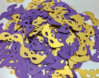 Mini Mardi Gras Masquerade Masks • 2"x1" Mask Confetti • Gold Metallic and Purple Grape Matte cardstock • Ships Today! (25 per order)