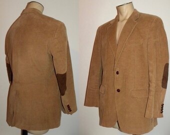 Vintage Corduroy Blazer Preppy Men's Jacket / Collegiate Elbow Patches / 2 Button / Mens Vintage Size 40L Chest 46" / Roundtree & Yorke