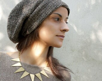 brass triangle necklace, hammered statement necklace, gold triangles necklace, geometric jewelry
