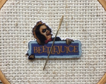 Beetlejuice Needle Minder - Beetlejuice Magnet for Cross Stitch - Beetlejuice Cross Stitch Magnet - Tim Burton Needle Minder - 80s Movies