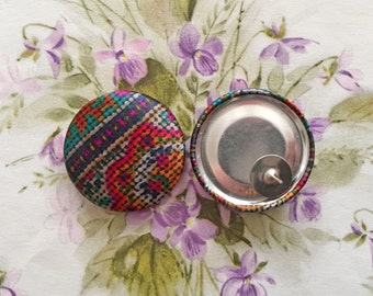 Vintage Inspired Button Earrings / Mosaic / Fabric Covered / Wholesale Jewelry / Bridesmaid Gifts / Unique Gifts / Stud Earrings / Bulk
