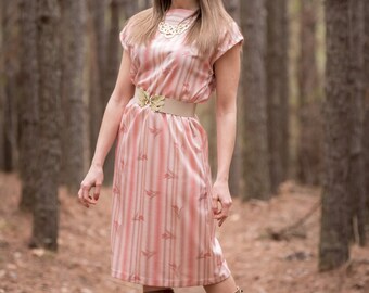 Vintage Rose Pink And Taupe Dress (Size Small/Medium)