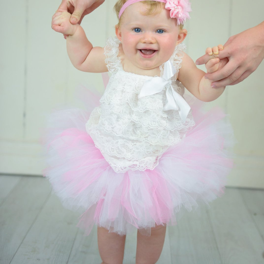 Light Pink White Birthday Tutu Girls Size Newborn 6 12