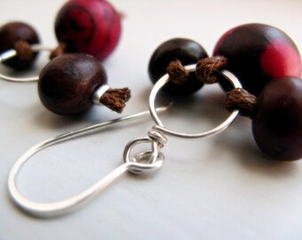 Acai Seed Earrings Sterling Silver - Eco Friendly / Tango Pink