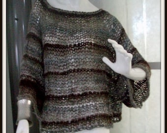 SWEATER WOMANS KNITTED Poncho with sleeves Over sized sweater Loose knitted Loose fitting