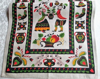 Vintage Tea Towel Colonial Amish PA Dutch Kitchen Towel Parisian Prints Mid Century Hand Dish Towel Dish Cloth Vintage Linens