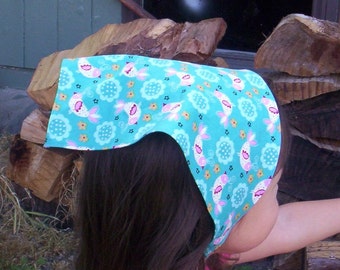 Aqua Head Scarf With White And Pink Birds