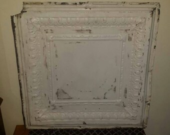 VIntage Chippy paint metal ceiling tile 24" x24" with a small cut out corner