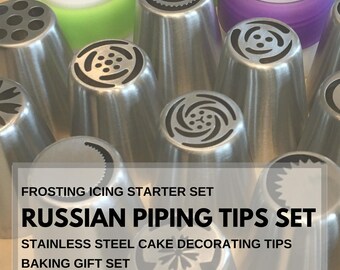Russian Piping tips set, frosting icing starter set, stainless steel cake decorating tips, baking gift set