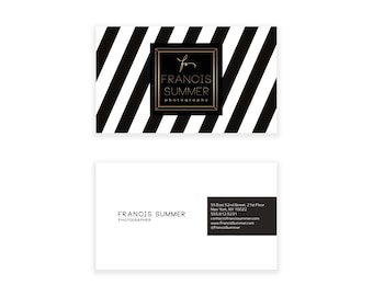 Black & White Chevron Business Card Design - Striped Business Card - Premade Business Card - Printable Business Calling Card Graphic Design