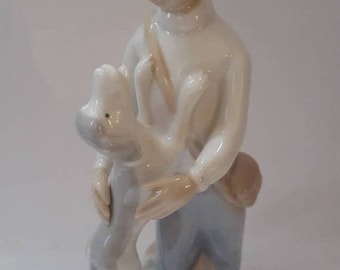 ON SALE Vintage Tengra Boy and Dog Figurine