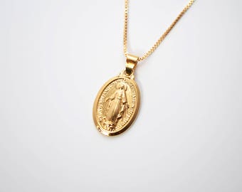 Gold Virgin Mary Medallion Necklace