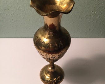 Vintage Brass Engraved Vase