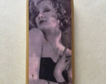Decorated bamboo tile - pendant or focal - two ladies in pink