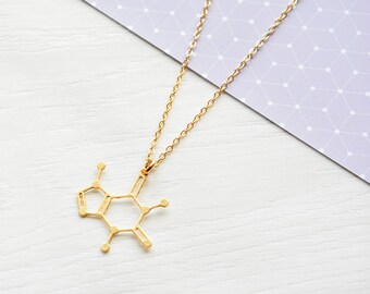 Caffeine Molecule Necklace, science necklace, molecule jewelry, science jewelry, caffeine molecule, caffeine necklace, Valentin's day gift