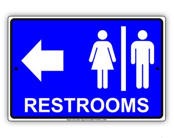 Restrooms For Women & Men Directional Left Arrow Restaurant Hotel Sign