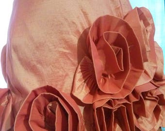 Salmon-colored strapless cocktail dress