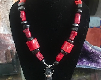 Red coral, Black Tourmaline and Jet(azabache)