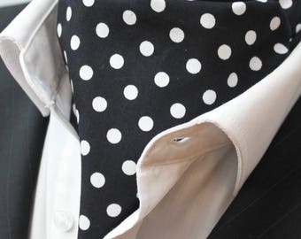 Cravat Ascot UK Made Black & White Polka Dot. Cravat Hanky.Premium Cotton.