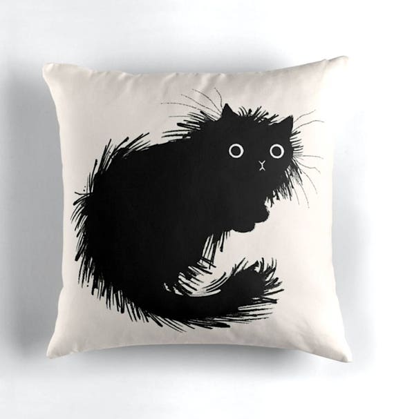 Moggy (No.2) - Black and White - Throw Pillow / Cushion Cover including insert by Oliver Lake / iOTA iLLUSTRATION