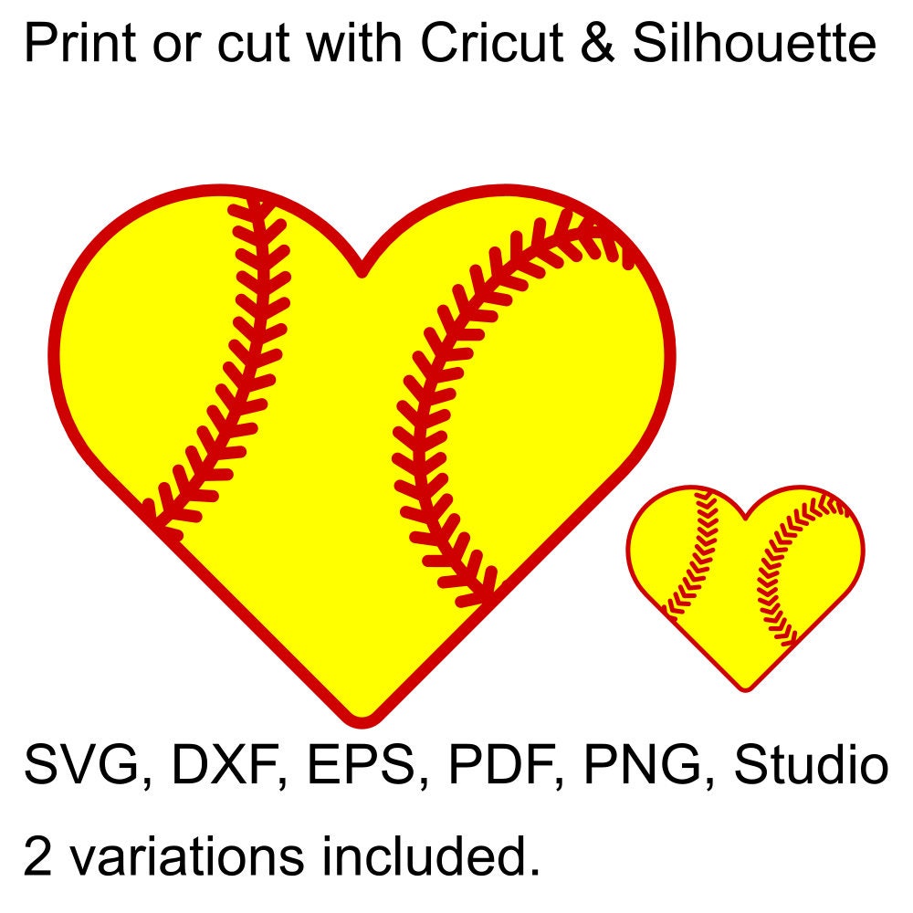 Download Softball Heart SVG file for Cricut & Silhouette, Heart shaped Softball with laces SVG cut file ...