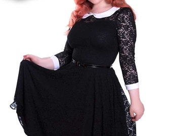 WEDNESDAY_02 Black Goth Lace Peter Pan Collar Dress